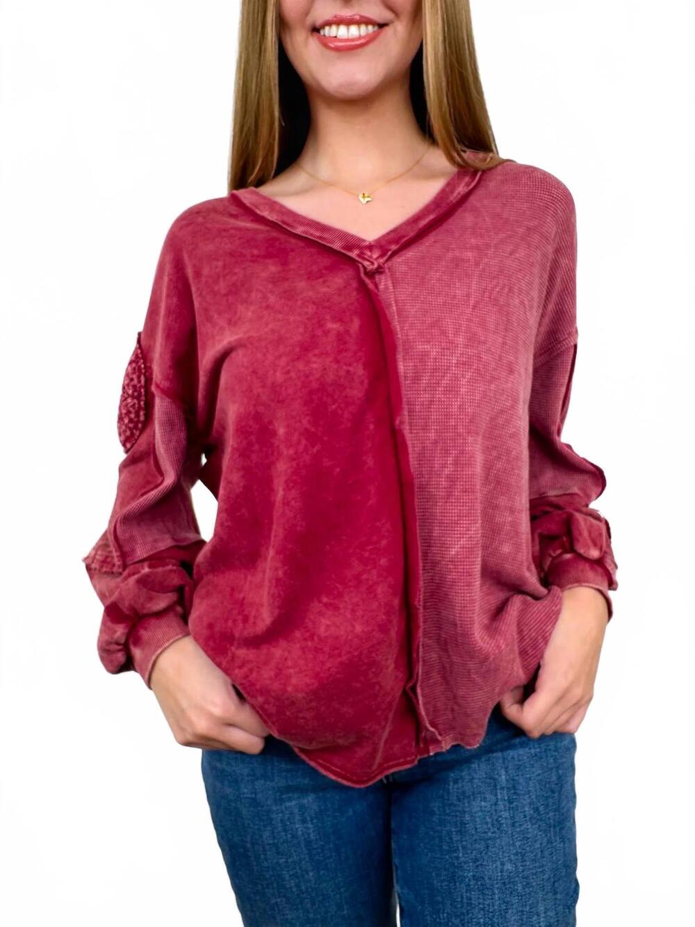 NEW J.HER outside voices cotton long sleeve top in berry